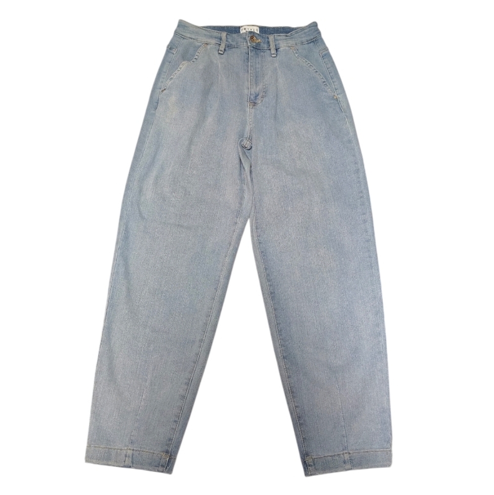 FRAYED Women's High Rise Plated Ligh Washed Tapered Leg Ankle Jeans Size 4